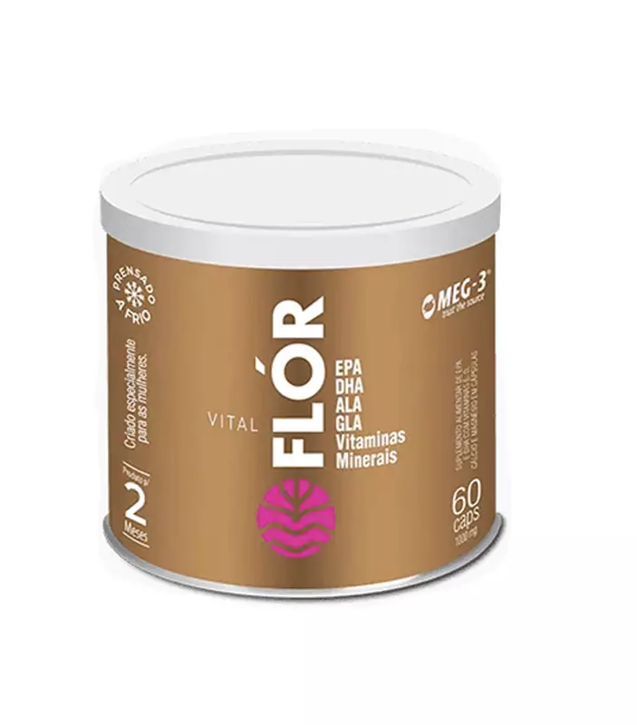 Vital Flór - Óleo de Peixe, Óleo de Linhaça, Óleo de Borragem, Vitamina D, Magnésio e Cálcio - 60 cáps